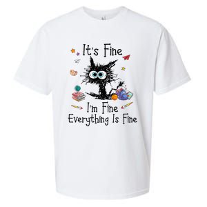 Black Cat Its Fine Im Fine Everything Is Fine Teacher Xmas Sueded Cloud Jersey T-Shirt