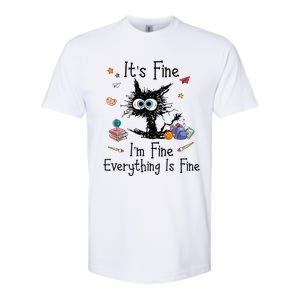 Black Cat Its Fine Im Fine Everything Is Fine Teacher Xmas Softstyle CVC T-Shirt