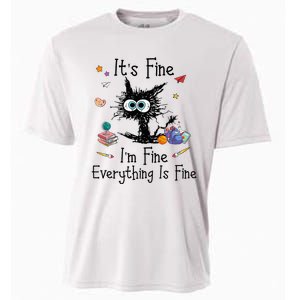 Black Cat Its Fine Im Fine Everything Is Fine Teacher Xmas Cooling Performance Crew T-Shirt