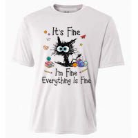 Black Cat Its Fine Im Fine Everything Is Fine Teacher Xmas Cooling Performance Crew T-Shirt