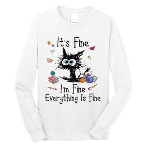 Black Cat Its Fine Im Fine Everything Is Fine Teacher Xmas Long Sleeve Shirt