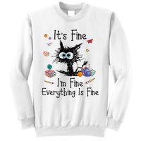 Black Cat Its Fine Im Fine Everything Is Fine Teacher Xmas Sweatshirt