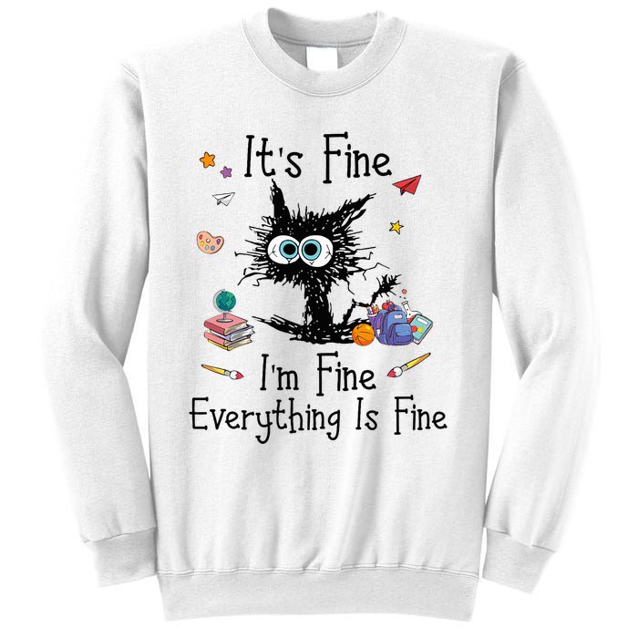 Black Cat Its Fine Im Fine Everything Is Fine Teacher Xmas Sweatshirt