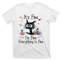 Black Cat Its Fine Im Fine Everything Is Fine Teacher Xmas T-Shirt