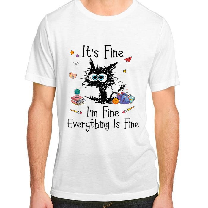 Black Cat Its Fine Im Fine Everything Is Fine Teacher Xmas Adult ChromaSoft Performance T-Shirt