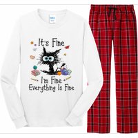 Black Cat Its Fine Im Fine Everything Is Fine Teacher Xmas Long Sleeve Pajama Set