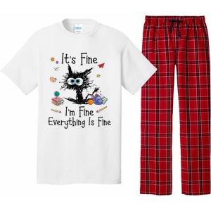 Black Cat Its Fine Im Fine Everything Is Fine Teacher Xmas Pajama Set