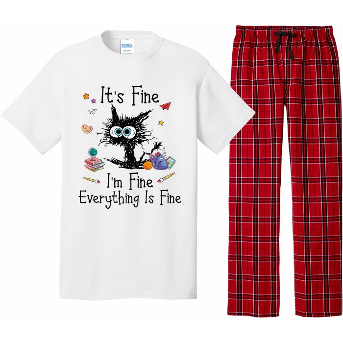 Black Cat Its Fine Im Fine Everything Is Fine Teacher Xmas Pajama Set