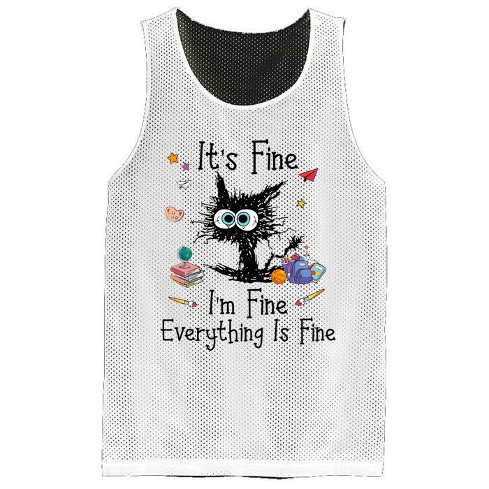 Black Cat Its Fine Im Fine Everything Is Fine Teacher Xmas Mesh Reversible Basketball Jersey Tank