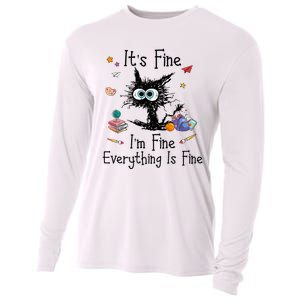 Black Cat Its Fine Im Fine Everything Is Fine Teacher Xmas Cooling Performance Long Sleeve Crew