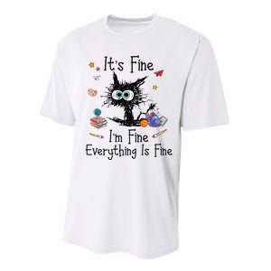 Black Cat Its Fine Im Fine Everything Is Fine Teacher Xmas Performance Sprint T-Shirt