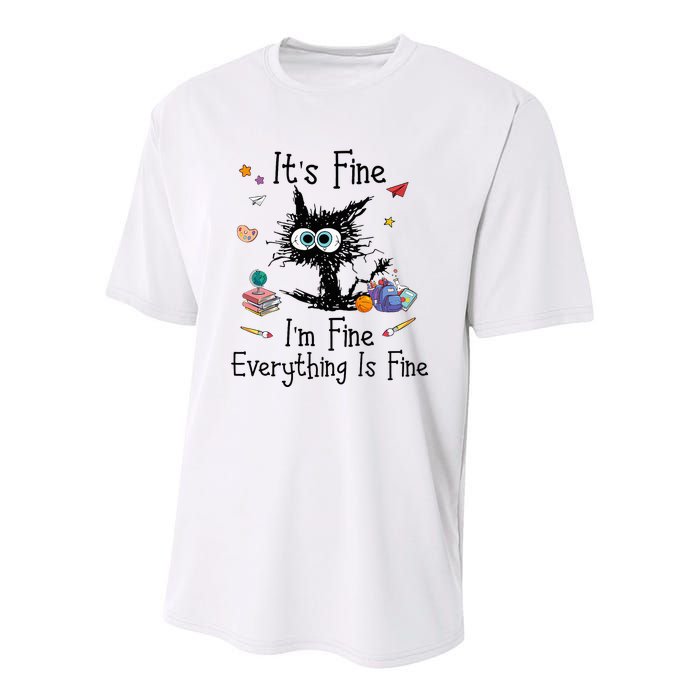 Black Cat Its Fine Im Fine Everything Is Fine Teacher Xmas Youth Performance Sprint T-Shirt