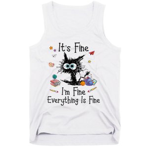 Black Cat Its Fine Im Fine Everything Is Fine Teacher Xmas Tank Top