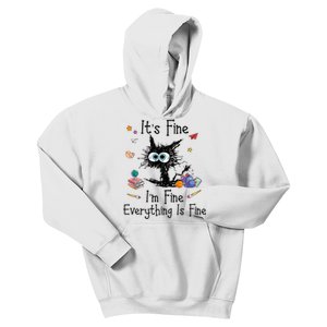 Black Cat Its Fine Im Fine Everything Is Fine Teacher Xmas Kids Hoodie