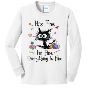 Black Cat Its Fine Im Fine Everything Is Fine Teacher Xmas Kids Long Sleeve Shirt