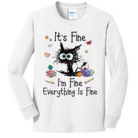 Black Cat Its Fine Im Fine Everything Is Fine Teacher Xmas Kids Long Sleeve Shirt