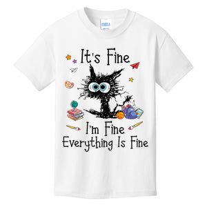 Black Cat Its Fine Im Fine Everything Is Fine Teacher Xmas Kids T-Shirt