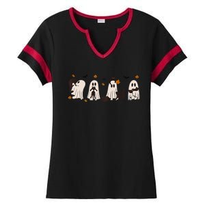 Black Cats In Cute Ghost Cat Halloween Gift Ladies Halftime Notch Neck Tee