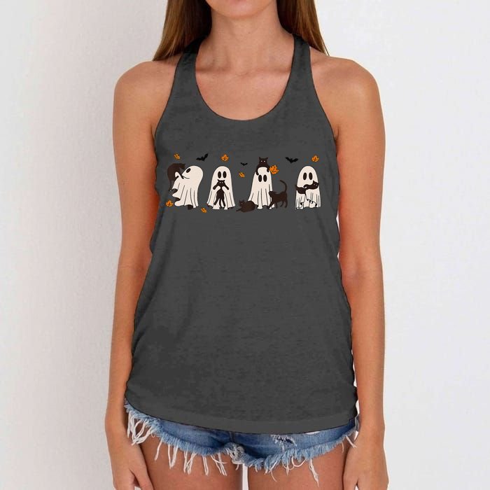 Black Cats In Cute Ghost Cat Halloween Gift Women's Knotted Racerback Tank