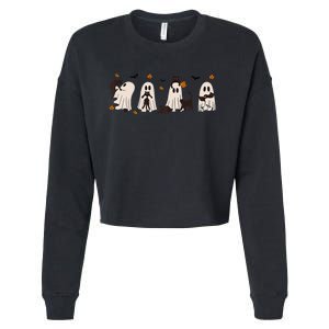 Black Cats In Cute Ghost Cat Halloween Gift Cropped Pullover Crew