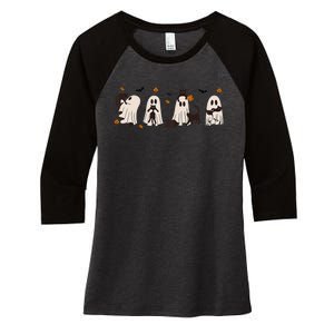 Black Cats In Cute Ghost Cat Halloween Gift Women's Tri-Blend 3/4-Sleeve Raglan Shirt