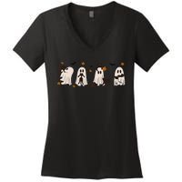 Black Cats In Cute Ghost Cat Halloween Gift Women's V-Neck T-Shirt