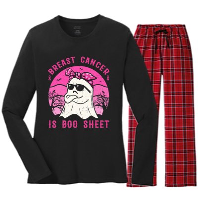 Breast Cancer Is Boo Sheet Breast Cancer Warrior Halloween Women's Long Sleeve Flannel Pajama Set 