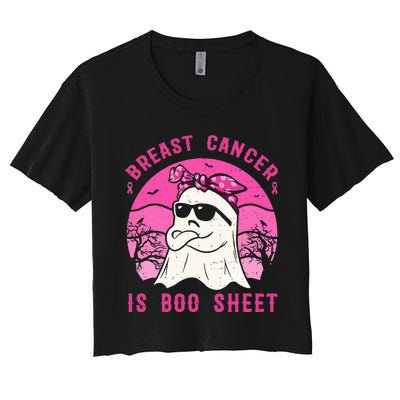 Breast Cancer Is Boo Sheet Breast Cancer Warrior Halloween Women's Crop Top Tee