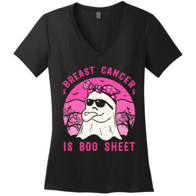 Breast Cancer Is Boo Sheet Breast Cancer Warrior Halloween Women's V-Neck T-Shirt