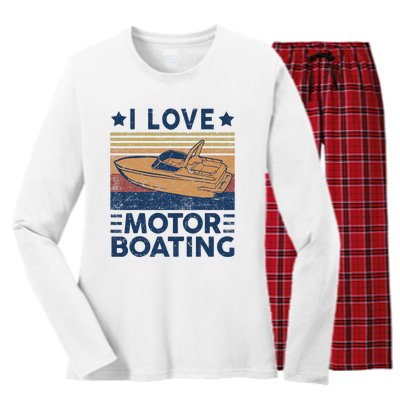 Boat Captain I Love Motorboating Motorboating Women's Long Sleeve Flannel Pajama Set 