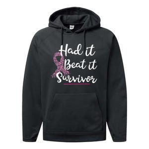 Breast Cancer I Had It I Beat It Survivor Ribbon Performance Fleece Hoodie