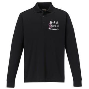 Breast Cancer I Had It I Beat It Survivor Ribbon Performance Long Sleeve Polo