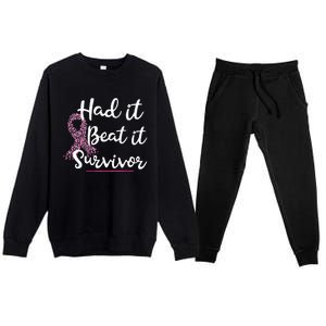 Breast Cancer I Had It I Beat It Survivor Ribbon Premium Crewneck Sweatsuit Set