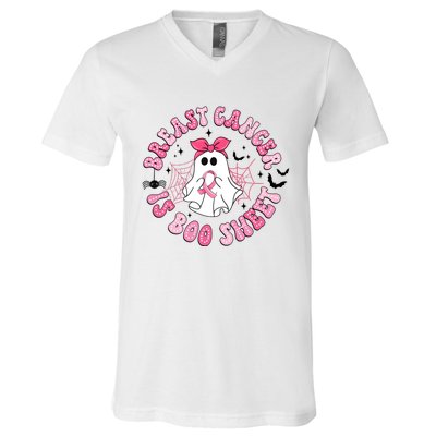 Breast Cancer Is Boo Sheet Cute Ghost Ghoul Halloween Cancer Fighter V-Neck T-Shirt