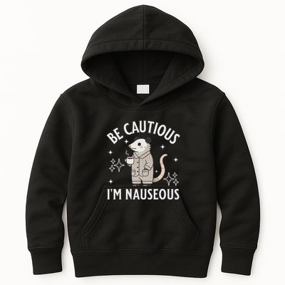 Be Cautious IM Nauseous Funny Gastroparesis Possum Stomach Kids Hoodie