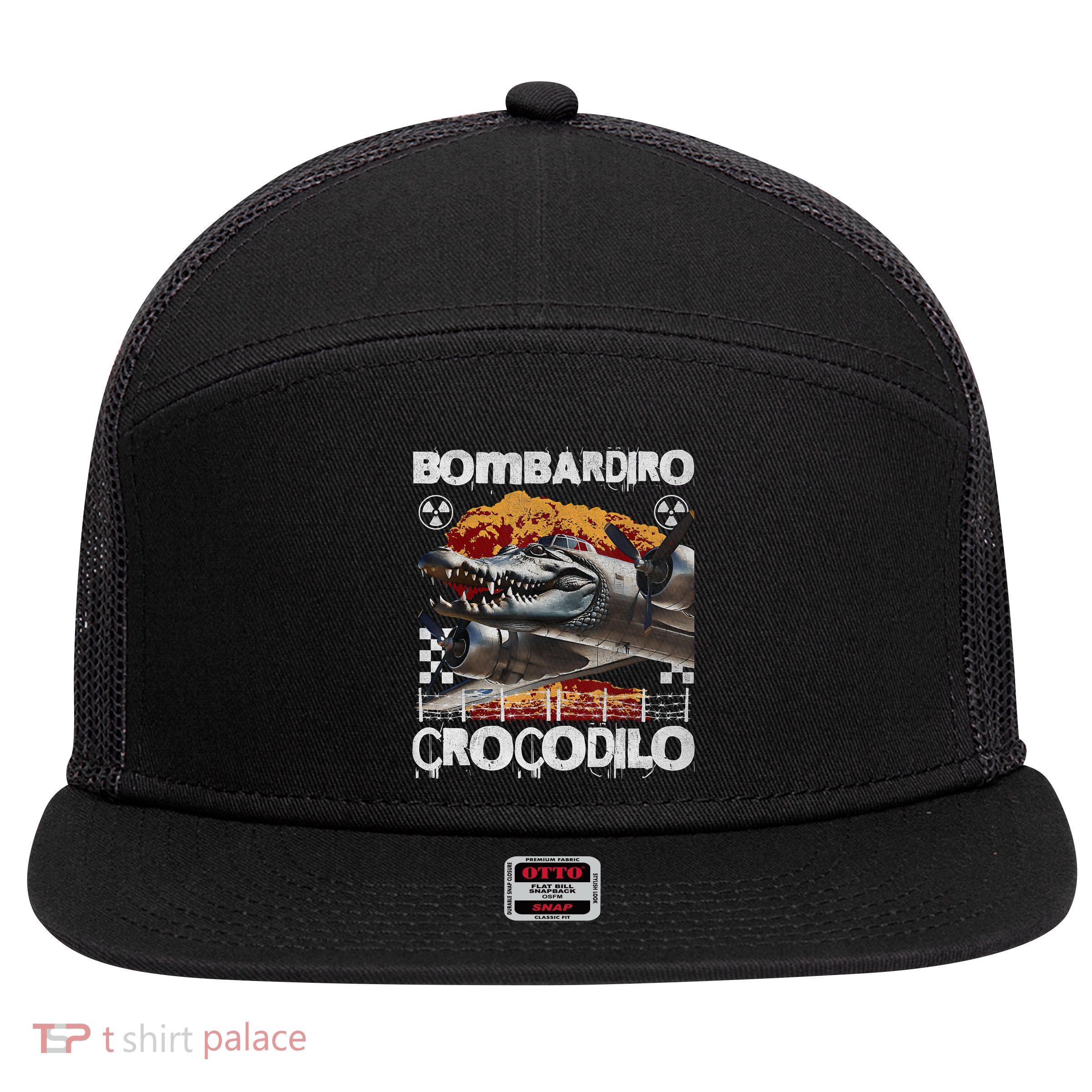 Bombardiro Crocodilo - Italian Brainrot Meme  7 Panel Mesh Trucker Snapback Hat