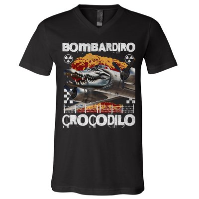 Bombardiro Crocodilo - Italian Brainrot Meme  V-Neck T-Shirt