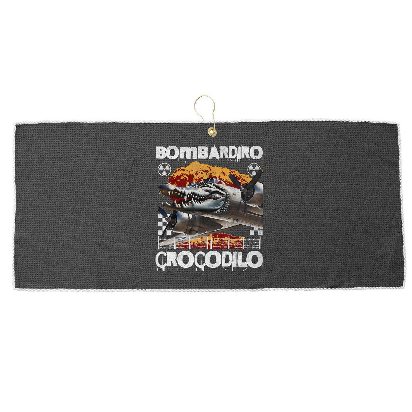 Bombardiro Crocodilo - Italian Brainrot Meme  Large Microfiber Waffle Golf Towel