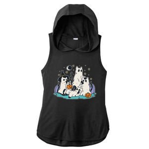 Black Cats In Ghost Costume Cute And Halloween Ladies PosiCharge Tri-Blend Wicking Draft Hoodie Tank