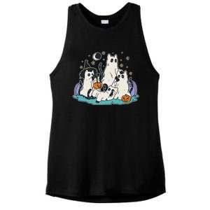 Black Cats In Ghost Costume Cute And Halloween Ladies PosiCharge Tri-Blend Wicking Tank