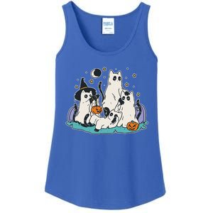 Black Cats In Ghost Costume Cute And Halloween Ladies Essential Tank