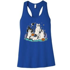 Black Cats In Ghost Costume Cute And Halloween Women's Racerback Tank