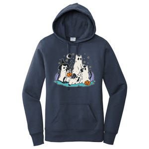 Black Cats In Ghost Costume Cute And Halloween Women's Pullover Hoodie