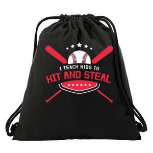 Baseball Coach I Teach Kids To Hit And Steal Drawstring Bag