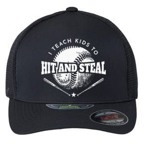 Baseball Coach I Teach Kids To Hit And Steal Flexfit Unipanel Trucker Cap