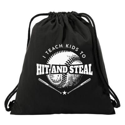 Baseball Coach I Teach Kids To Hit And Steal Drawstring Bag