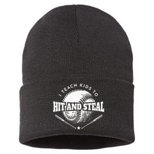 Baseball Coach I Teach Kids To Hit And Steal Sustainable Knit Beanie