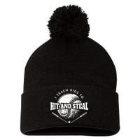 Baseball Coach I Teach Kids To Hit And Steal Pom Pom 12in Knit Beanie