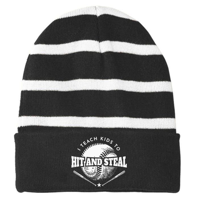 Baseball Coach I Teach Kids To Hit And Steal Striped Beanie with Solid Band