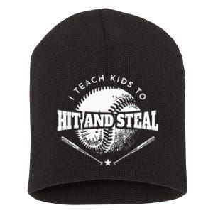 Baseball Coach I Teach Kids To Hit And Steal Short Acrylic Beanie